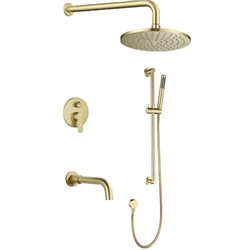 Deauville Brushed Gold Solid Brass Round Showerhead and sliding bar Shower